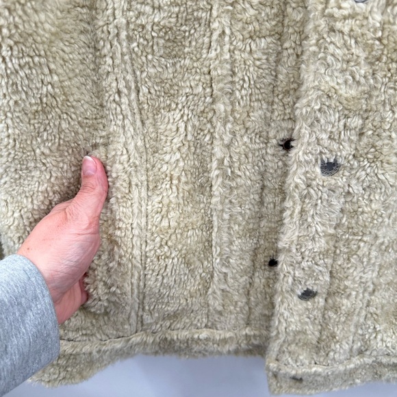 LUCKY BRAND Faux sherpa cream snap button American style woman trucker jacket L - Picture 14 of 15